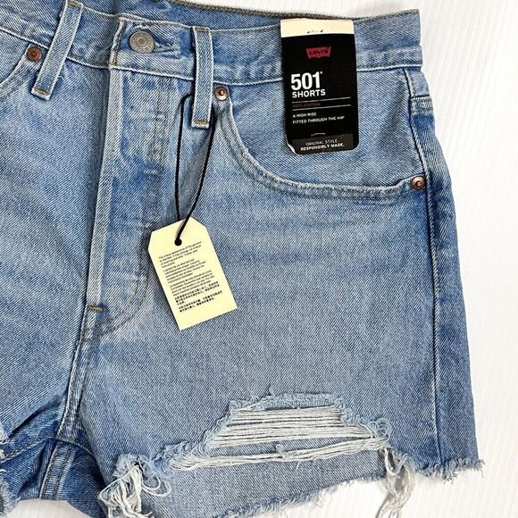 Levi's 501 Premium Distressed Jean Shorts 30 Buttonfly 5 Pockets High Rise New - Picture 5 of 6